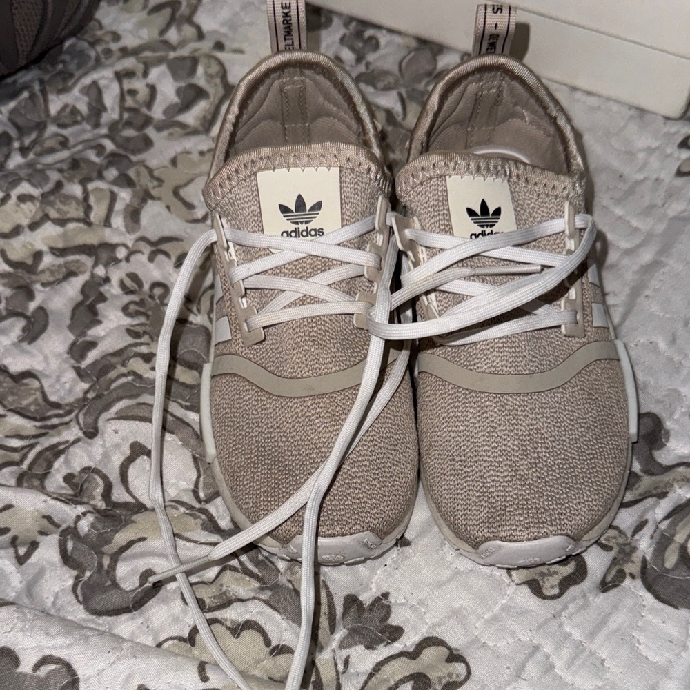 Adidas Taupe Knit Sneakers with White Accents toddler girl